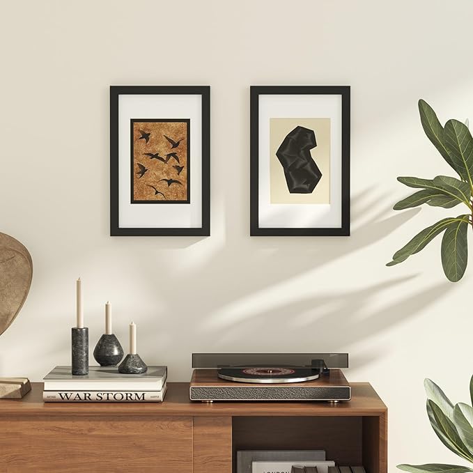 KINLINK 8x12 Picture Frame Black, Solid Wood Frames with Acrylic Plexiglass for Pictures 6x8 with Mat or 8x12 without Mat, Tabletop and Wall Display Photo Frame, Set of 4