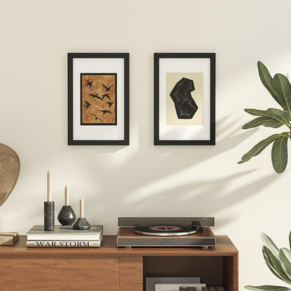 KINLINK 8x12 Picture Frame Black, Solid Wood Frames with Acrylic Plexiglass for Pictures 6x8 with Mat or 8x12 without Mat, Tabletop and Wall Display Photo Frame, Set of 4