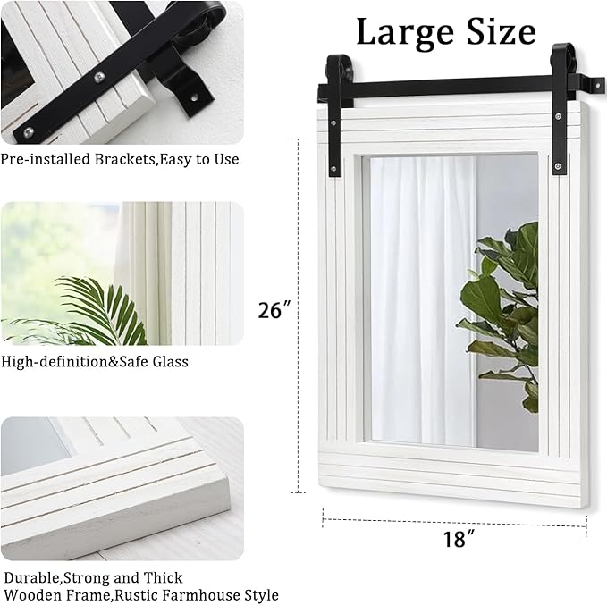 AAZZKANG White Wood Framed Mirror Rectangle Farmhouse Wall Mirrors Decor for Bathroom Bedroom Living Room Entryway Large 26"x18"
