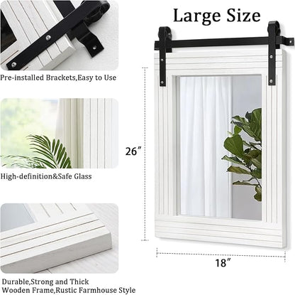 AAZZKANG White Wood Framed Mirror Rectangle Farmhouse Wall Mirrors Decor for Bathroom Bedroom Living Room Entryway Large 26"x18"
