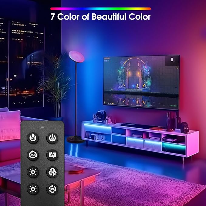 hanaking 30W/2600LM Bright Floor Lamp with Remote Control, RGB Color Changing Torchiere Floor Lamp, Stepless Adjust Color Temperatures and Brightness for Bedroom and Play Room