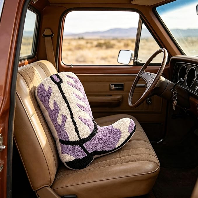 Moorfowl Cowboy Boot Throw Pillow Single-Sided Cute Novelty Accent Pillows Decorative Boot Shaped Stuffed Cushion for Bed Couch Chair Sofa (Purple)