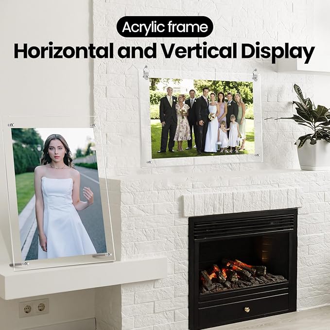 Thyle 8 Pcs Acrylic Photo Frame 8.5 x 11'' Clear Floating Picture Frame Certificate Document Poster Award Diploma Display Tabletop or Hanging Wall Mount for Back to School Teacher Student Gift(Silver)