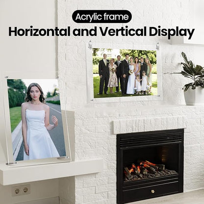 Thyle 8 Pcs Acrylic Photo Frame 8.5 x 11'' Clear Floating Picture Frame Certificate Document Poster Award Diploma Display Tabletop or Hanging Wall Mount for Back to School Teacher Student Gift(Silver)