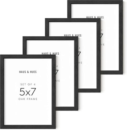 HAUS AND HUES Black Oak Wood Picture Frame, 5x7, Set of 4, Wall Mount, Picture Frame for Walls, 12.7x17.8 cm, Contemporary Style, Unisex Adult