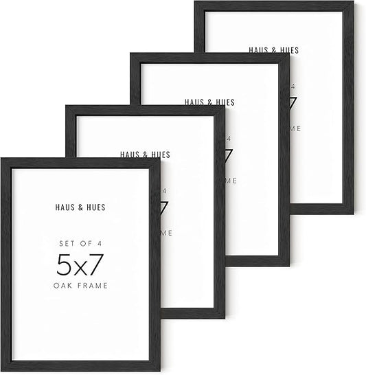 HAUS AND HUES Black Oak Wood Picture Frame, 5x7, Set of 4, Wall Mount, Picture Frame for Walls, 12.7x17.8 cm, Contemporary Style, Unisex Adult