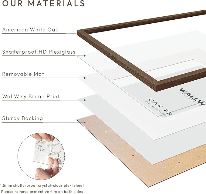 11x14 Picture Frame, Solid Oak 11x14 Photo Frame with Mat to 8x10 (Openning Size is 7.6x9.6), 14x11 Wooden Frames for Wall, (Walnut Set of 1)