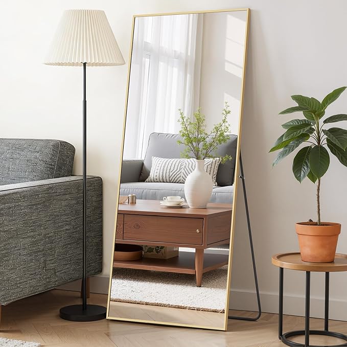 Mirror Full Length 56"x21" Full Body Floor Mirror with Stand, Shatterproof Glass, Aluminum Alloy Frame, Free Standing Wall Mounted or Leaning Rectangle Mirrors for Bedroom Living Room Entryway
