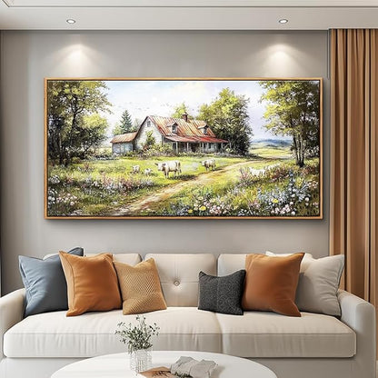 QIYILEXWART Wood Framed Canvas Wall Art For Living Room Large Wall Decor For Office Bedroom Decorations Farmhouse Watercolour Picture Forest Lodge Painting Artwork Room Ready To Hang
