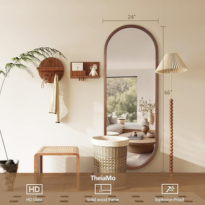 Oval Full Length Mirror, 66"X24" Walnut Full Body Mirror with Wood Frame, Large Wall Mirrors for Bathroom, Living Room, Bedroom, Bathroom, Entryway, Vertical/Horizontal