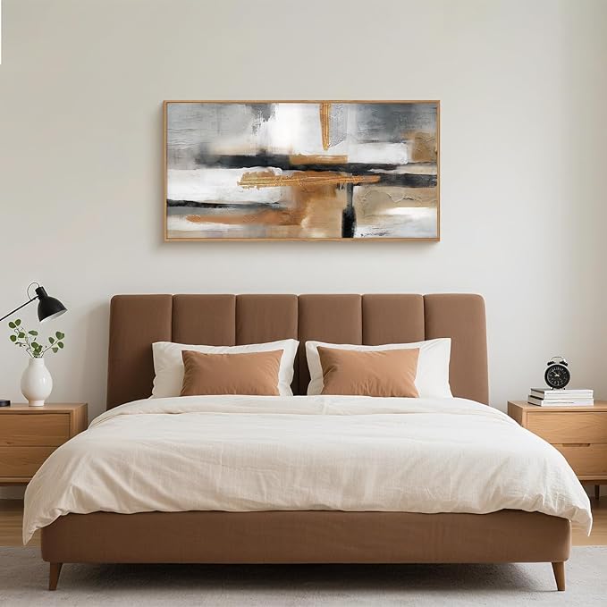 Celestdeco Modern Abstract Framed Canvas Wall Art Set, Neutral Textured Wall Decor, Boho Minimalist Gold and Gray Wall Painting for Living Room, Bedroom, Dining Room, Office-20 x40