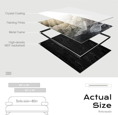 Large Framed Long Narrow Vertical Abstract Wall Art Set of 2, Premium Crystal Porcelain Canvas Prints, Dark Gray White Modern Design - Perfect for Entryway, Hallway, Living Room, Bedroom - 63x10 inch
