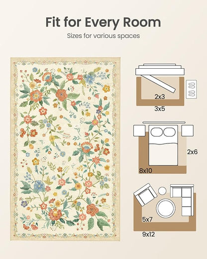 Amada 2x6 Washable Runner Rug, Non-Slip & Low-Profile Kitchen Area Rug with Durable Edge Binding, Boho Floral Pattern, Soft Long Entryway Runner Rugs for Bedroom & Hallway