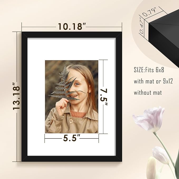 9x12 Picture Frame Sef of 10, Display Pictures 6x8 with Mat or 9 x 12 Without Mat, Photo Frame Collage for Wall Gallery Decor, Wall Mounted, Black
