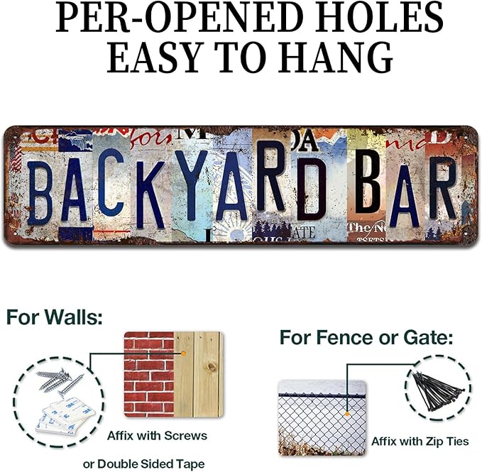 Backyard Bar Vintage Metal Tin Sign - Rustic Outdoor Wall Art for Patio, Garden, Man Cave, Pub Décor - 4x16 Inch