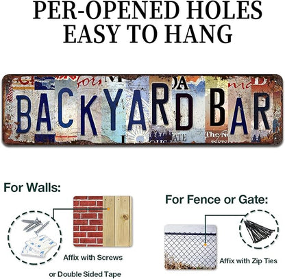 Backyard Bar Vintage Metal Tin Sign - Rustic Outdoor Wall Art for Patio, Garden, Man Cave, Pub Décor - 4x16 Inch