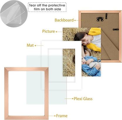 Golden State Art, 8x10 Picture Frame Set of 3 - Matted to 5x7 Photo - Engineered Wood Gallery Frame Set - Wall Mounting or Tabletop Display (Rose Gold,3 Pack)