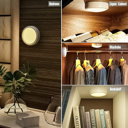 HELPLEX LED Puck Lights with Remote, 12 Pack Color Changing RGBW Stick-On Light, Battery Powered, Dimmable Under Cabinet Lighting with Timer & Memory, Wireless Push Lights for Kitchen & Closet