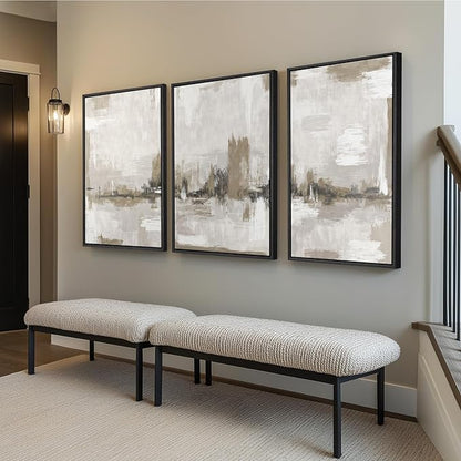 Large Framed Neutral Abstract Wall Art for Living Room, 3 Piece Brown Beige Canvas Artwork for Walls, Modern Minimalist Abstract Prints Paintings Pictures for Hallway Home Office Wall Decor, 24x36 In