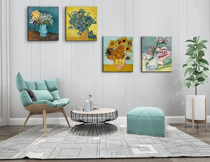 dgbtcart Sunflowers Irises Flower Vase by Vincent Van Gogh Canvas Wall Art, Classic Paintings Reproduction Prints Floral Artwork Posters for Home Decor 11"x14"x4 Pieces