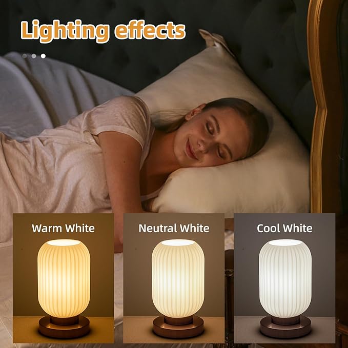 Bedside Table Lamp with Glass Shade, Small Nightlight Lamp Elegant Milky White Glass Nightstand Lamp Modern Desk Lamp with Plug-in Style for Bedroom Living Room Tabletop Dia5.9 x H9.8