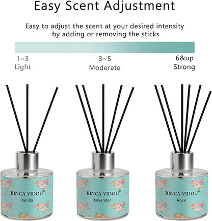 Reed Diffuser Set of 3, Lavender, Rose, Vanilla Aromatherapy Oil Diffusers for Bedroom, Living Room, Office, Gift & Stress Relief, 50ml x 3
