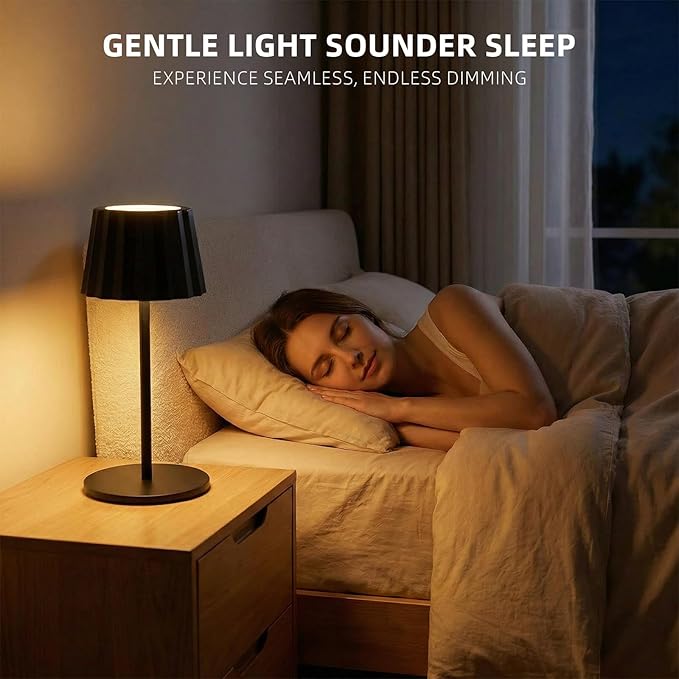 Modern 2-in-1 Table Lamp & Bottle Lamp, Pleated Metal Shade Touch Control Lamp | Adjustable Height, Warm Light & RGB, Stepless Dimming, Anti-Tip Design,Pleats,Black
