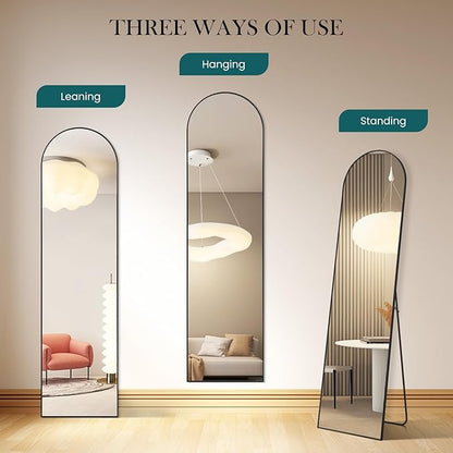 Sweetcrispy 59"x16" Arched Full Length Mirror, Full Body Mirror with Aluminum Alloy Thin Frame, Leaning or Standing, Suitable for Bedroom, Livingroom, Cloakroom, Black