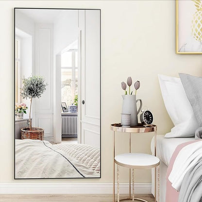 CONGUILIAO Full Length Mirror, 65" × 24" Rectangle Floor Body Standing Mirror Hanging or Leaning, Dressing Wall-Mounted for Bedroom, Living Room, Dressing Room, Balck Aluminum Alloy Frame