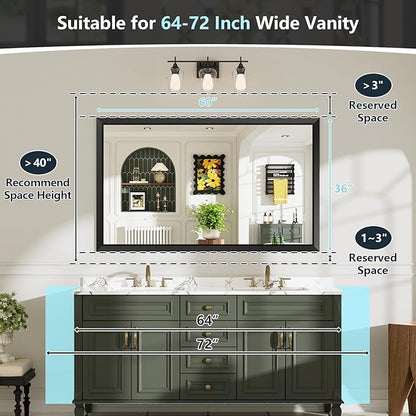 60x36 Inch Black Bathroom Mirror for Wall, Beveled Framed Rectangle Bathroom Vanity Mirrors for Over Sink, Bedroom, Living Room, Entryway, Anti-Rust, HD Tempered Glass, Horizontally/Vertically