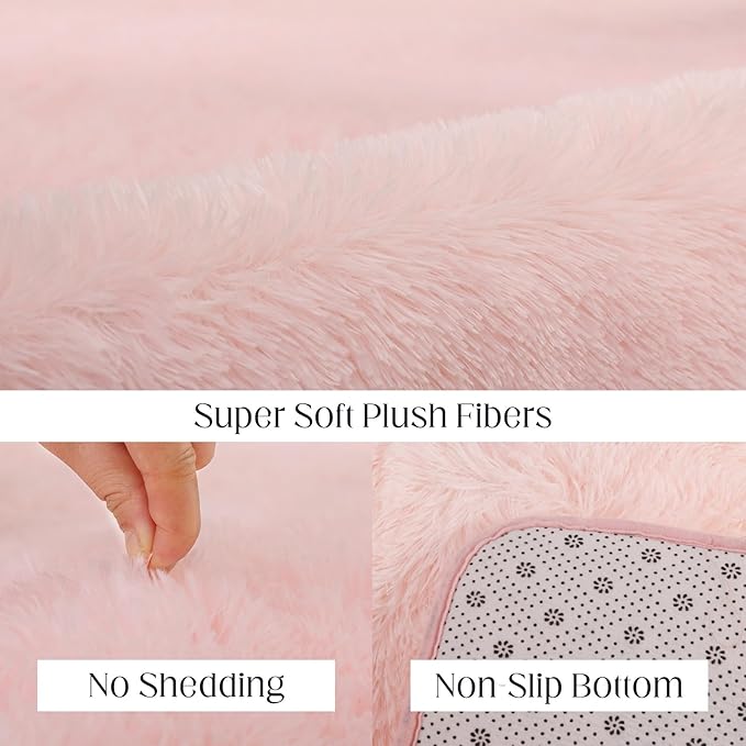 Puremy Fluffy Pink Area Rug, 4x6 Shag Rugs for Bedroom, Soft Plush Area Rugs for Living Room, Non-Slip Indoor Carpet for Nursery, Study Room, Playroom, Home Decor