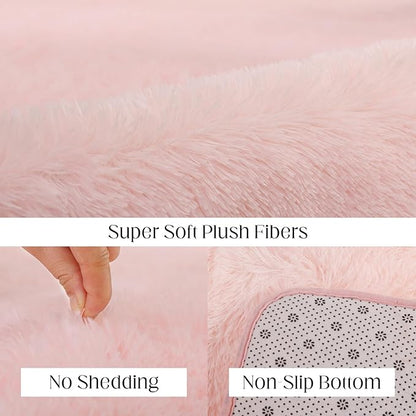 Puremy Fluffy Pink Area Rug, 4x6 Shag Rugs for Bedroom, Soft Plush Area Rugs for Living Room, Non-Slip Indoor Carpet for Nursery, Study Room, Playroom, Home Decor