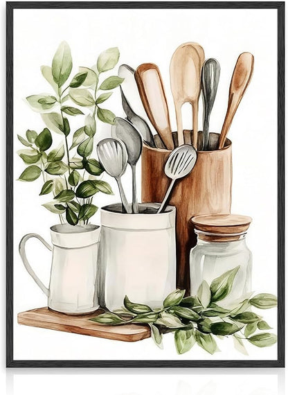 Dazzlewall Watercolor Botanical Kitchen Wall Art Decor,Sage Green Eucalyptus Leaves Kitchenware Wall Poster for Kitchen Dining Room Canteen Decor 12x16 in Unframed