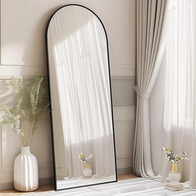 70''x26'' Full Length Mirror, Large Arched Floor Mirror with Stand, Oversized Wall Mirror, Full Body Mirrors Standing Leaning for Living Room, Bedroom (Black)