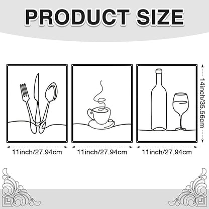 Otoolling 3 Pieces Metal Minimalist Line Kitchen Signs Wall Decor Drawing Rustic Kitchen Wall Art for Dining Living Room Home, 14 x 11 Inches(Dining Room,Black)