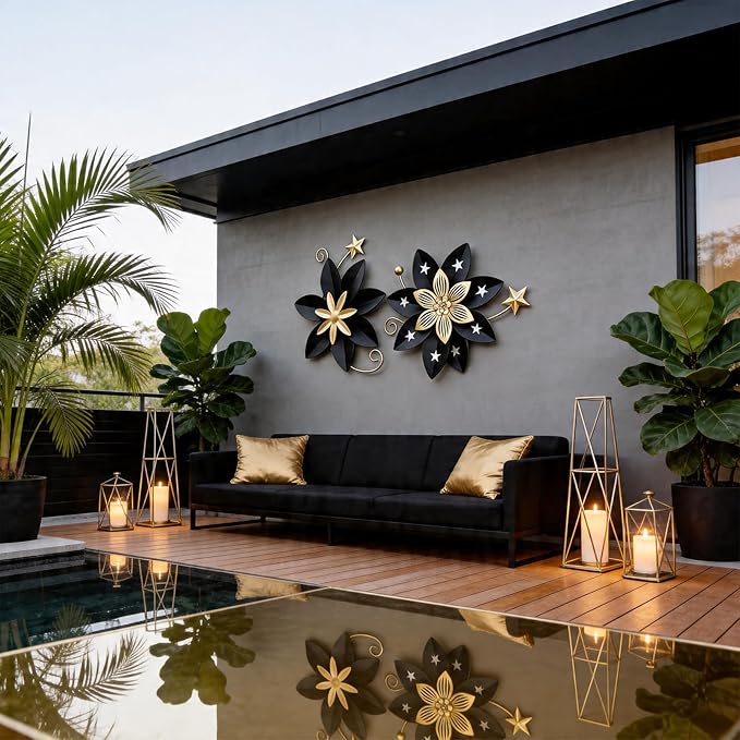 LIFFY Metal Leaf Wall Art (Black & Gold 2)