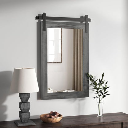 COGOOD Bathroom Mirrors for Over Sink - 22 x 30 Farmhouse Barn Door Wall Mirror for Bathroom, Living Room, Entryway Wall Decor Grey