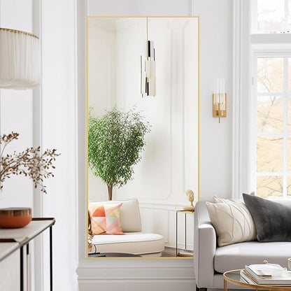 Beauty4U 71" x 32" Large Full Length Mirror with Stand, Gold Wall Mounting Full Body Mirror, Metal Frame Full-Length Tempered Mirror for Living Room, Bedroom