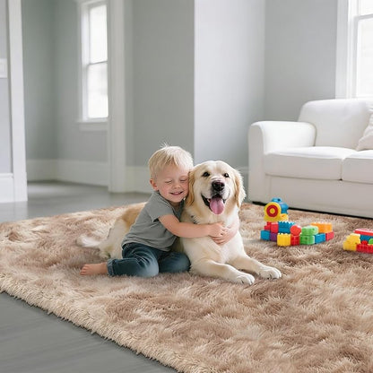 yongyangjuxin Fluffy Rug Shag Area Rug, Mottling Beige 9x12 Area Rugs for Living Room, Large Shag Area Rugs for Bedroom Kids Room Home Decor, Upgrade Anti-Skid Rectangular Fuzzy Rugs