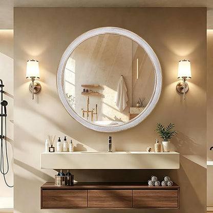 HOITUZYUS 36 Inch Round Wood Mirrors for Wall Decor, Rustic Farmhouse Circle Decorative Mirror for Bathroom, Living Room, Foyer, Entryway, Bedroom