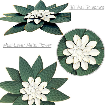 Metal Flower Wall Art Decor,10" Rustic Modern Antique Floral Sculpture, Distressed Iron Wall Hanging Home Decoration Accent Artworks for Indoor Kitchen Bedroom Living Office Outdoor Garden Patio