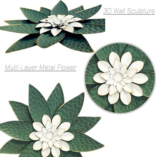 Metal Flower Wall Art Decor,10" Rustic Modern Antique Floral Sculpture, Distressed Iron Wall Hanging Home Decoration Accent Artworks for Indoor Kitchen Bedroom Living Office Outdoor Garden Patio