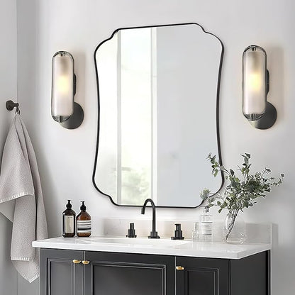 ANDY STAR 30x40 Inch Black Bathroom Mirror, Scalloped Wave-Edge Wall Mirror for Bathroom Vanity, Decorative Modern Vintage Metal Frame Mirror for Living Room, Entryway, Bedroom