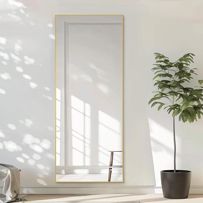 MELOMOIR 56"x18" Gold Full Length Mirror, Free Standing or Wall Mounted, Full Body Mirror for Bedroom, Living Room, Gym, Dorm
