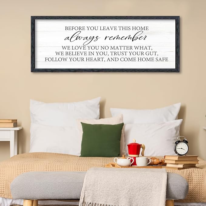 AuraPeak Before You Leave This Home Sign for We Love You Inspirational Quotes Laundry Room Living Room Wall Decor Family Entryway kitchen Wall Hanging Art (40"×15" Black)