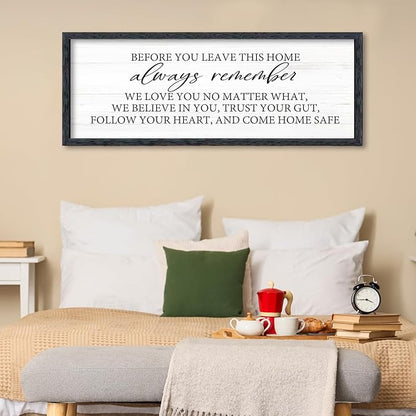 AuraPeak Before You Leave This Home Sign for We Love You Inspirational Quotes Laundry Room Living Room Wall Decor Family Entryway kitchen Wall Hanging Art (40"×15" Black)
