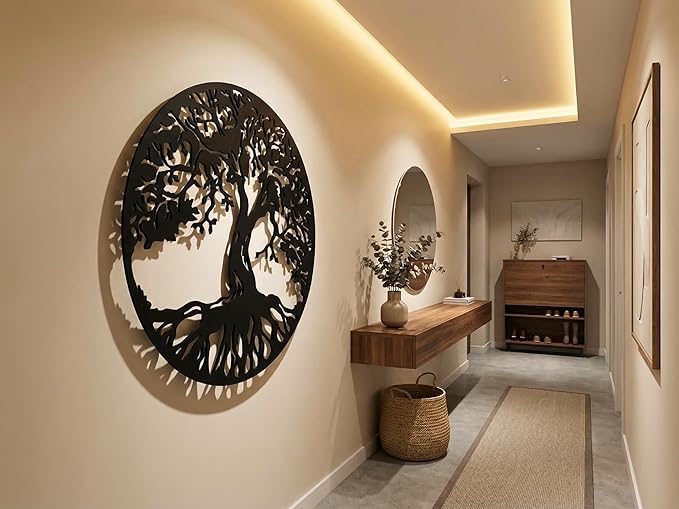 Vailla Tree Ring Wall Art Wall Art 3D Wooden Wall Decor Round Wood Hanging Sculpture Modern Home Decoration Textured Sculptures for Living Room Bedroom Office Dinnig Room Family Tree Wall Decor