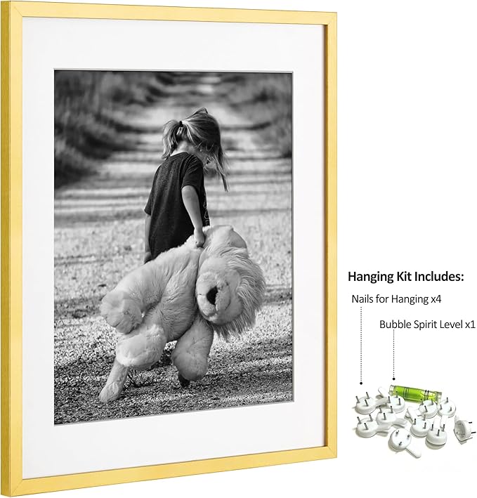Yaetm 20x20 Gold Picture Frame Matted to 16x16, Set of 3, Thin Large Square Frame for Gallery Wall Display, Hanging Hardware Included (3 Pack, Gold)