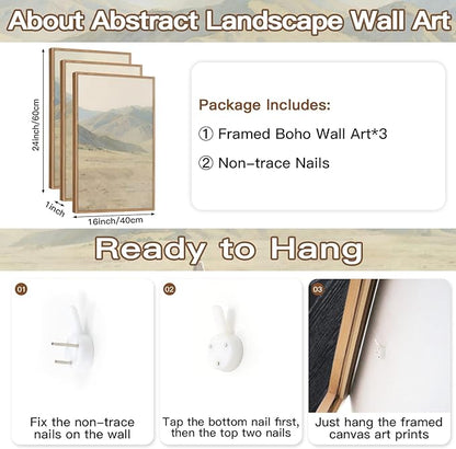 CHDITB Jesus Leaves The 99 Parable of The Lost Sheep Framed Canvas Wall Art(16"x24"), 3 Panels Boho Mountain Nature Landscape Artwork Prints, Large Religious Christian Bible Story Faith LDS Gift Decor for Home Office Bedroom