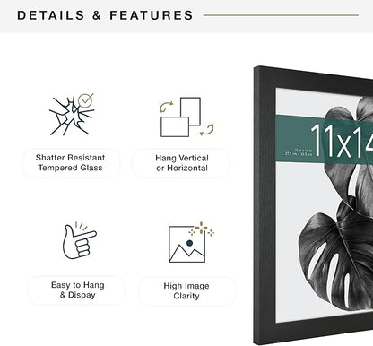MCS Studio Gallery 11x14 Picture Frame Black Woodgrain Engineered Wood, Rectangle Photo Frame for Photos, Posters & Art Prints (1-Pack)